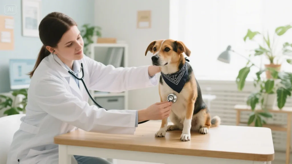 Dog receiving checkup – Best Pet Insurance in Arkansas Veterinarian examining a dog covered under affordable pet insurance in Arkansas