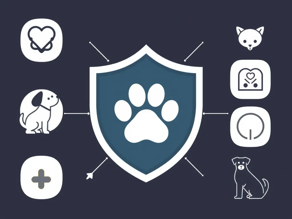 Pet Insurance Icons with Digital Shield