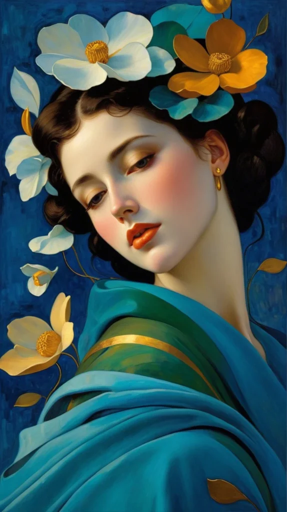 Klimt Inspired Floral Portrait Art 1