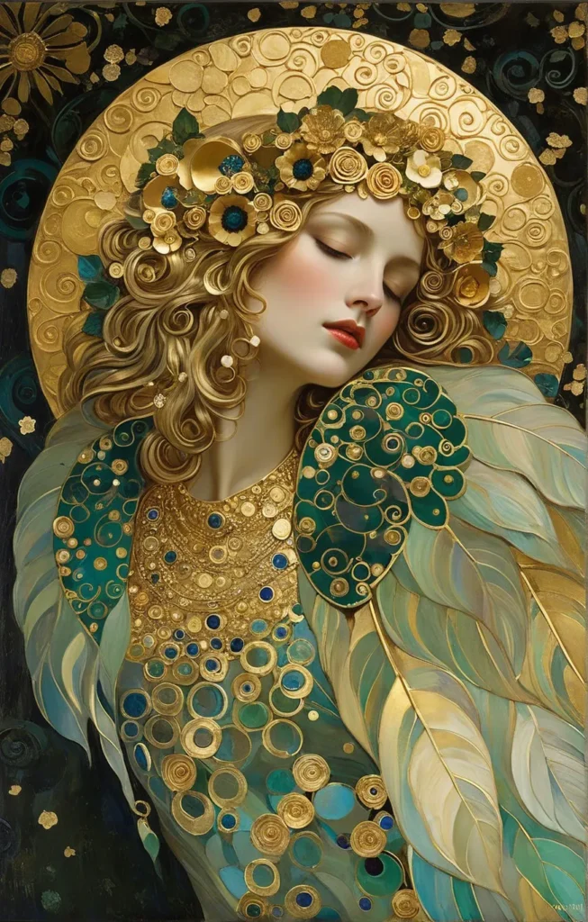 Klimt Inspired Floral Portrait Art 12