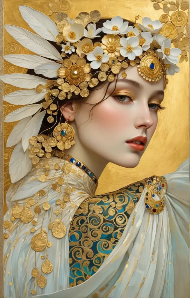 Klimt Inspired Floral Portrait Art 14