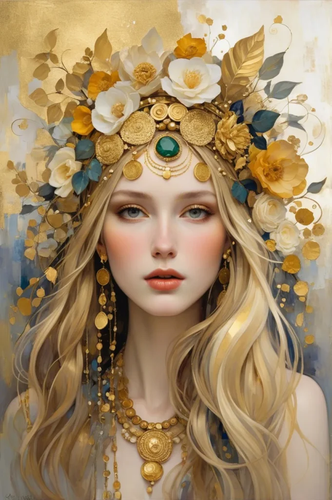 Klimt Inspired Floral Portrait Art 16