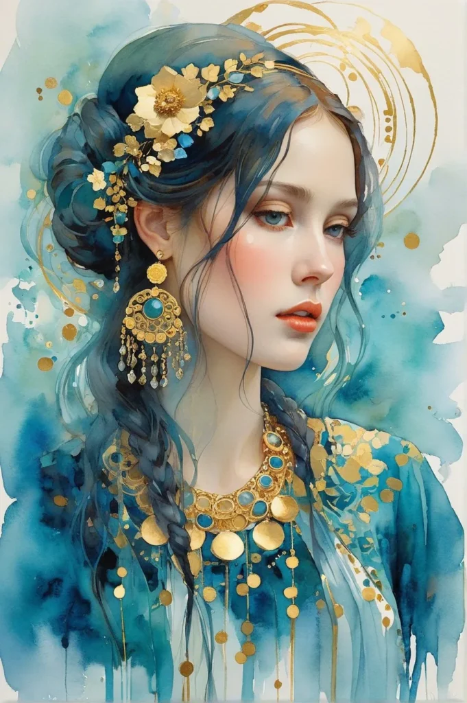 Klimt Inspired Floral Portrait Art 19