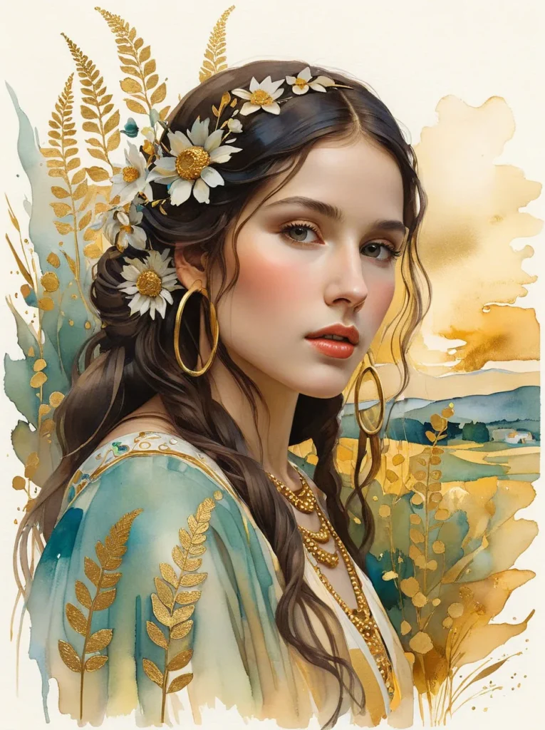 Klimt Inspired Floral Portrait Art 20