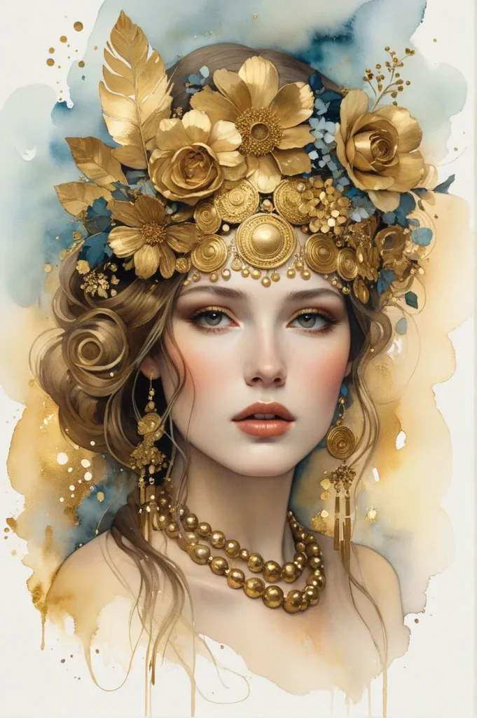 Klimt Inspired Floral Portrait Art 24