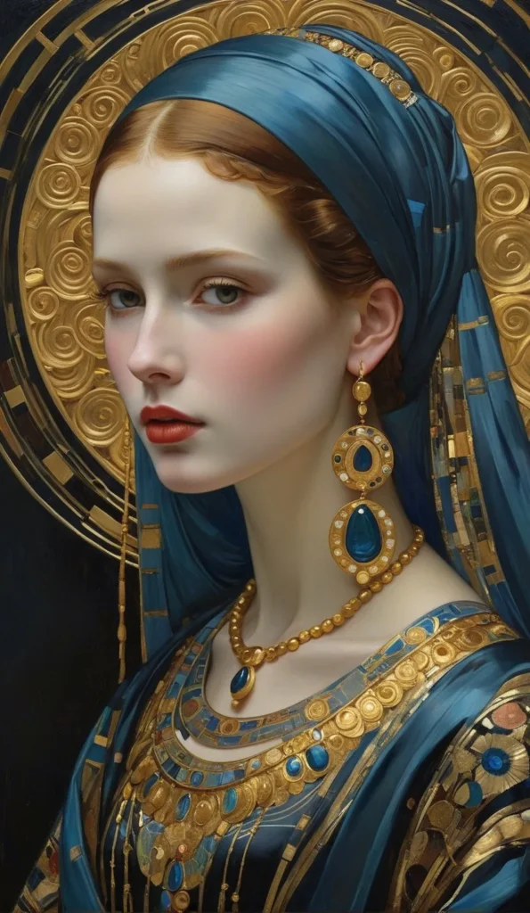 Klimt Inspired Floral Portrait Art 26