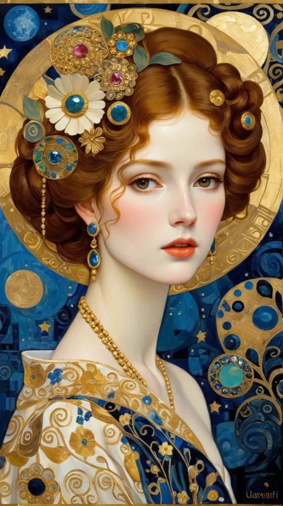 Klimt Inspired Floral Portrait Art 27