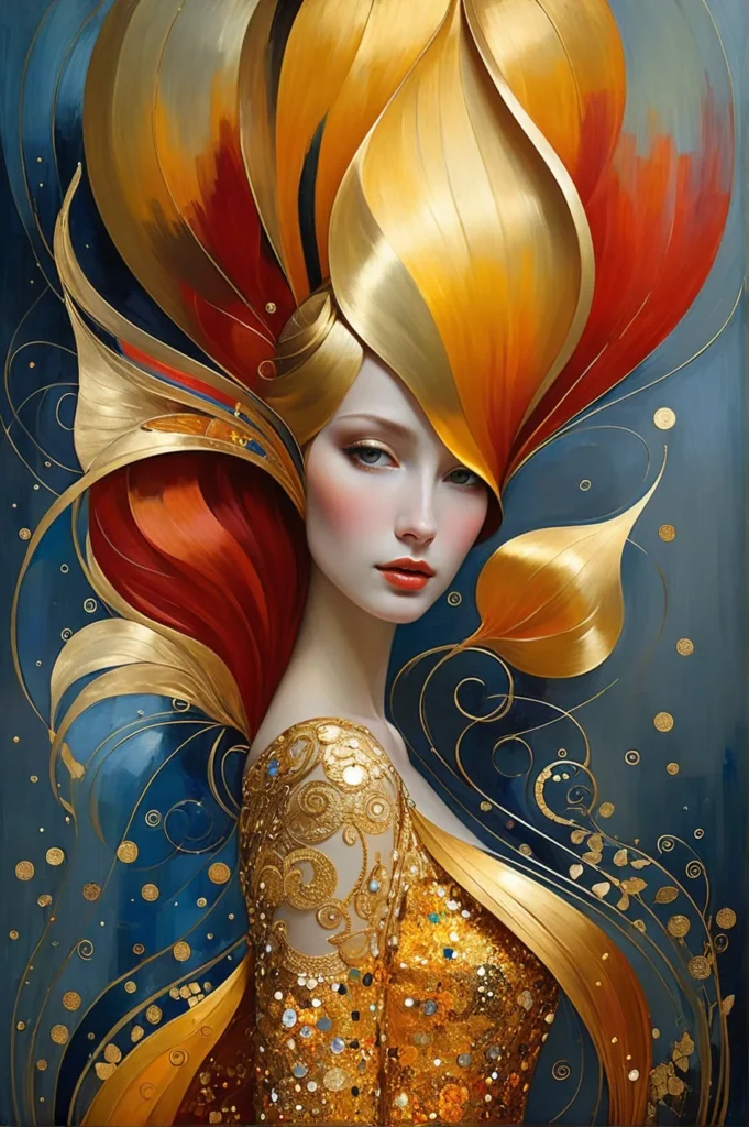 Klimt Inspired Floral Portrait Art 28