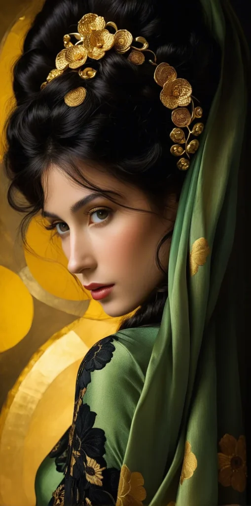 Klimt Inspired Floral Portrait Art 3