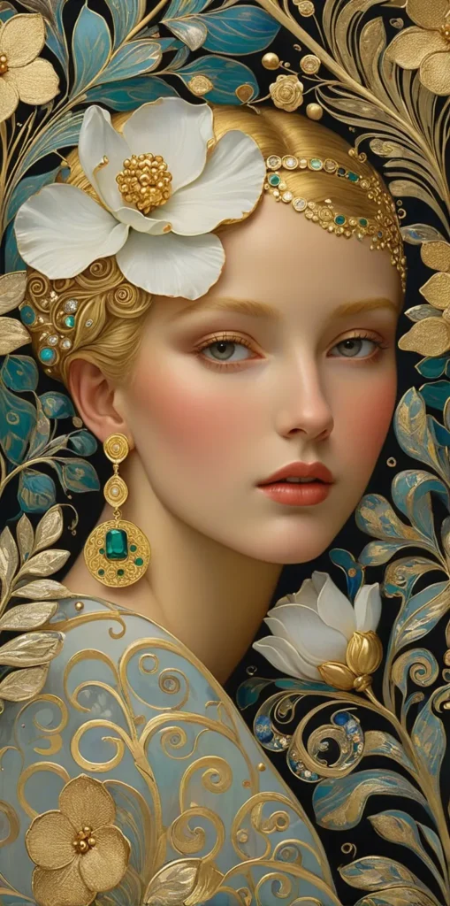 Klimt Inspired Floral Portrait Art 30
