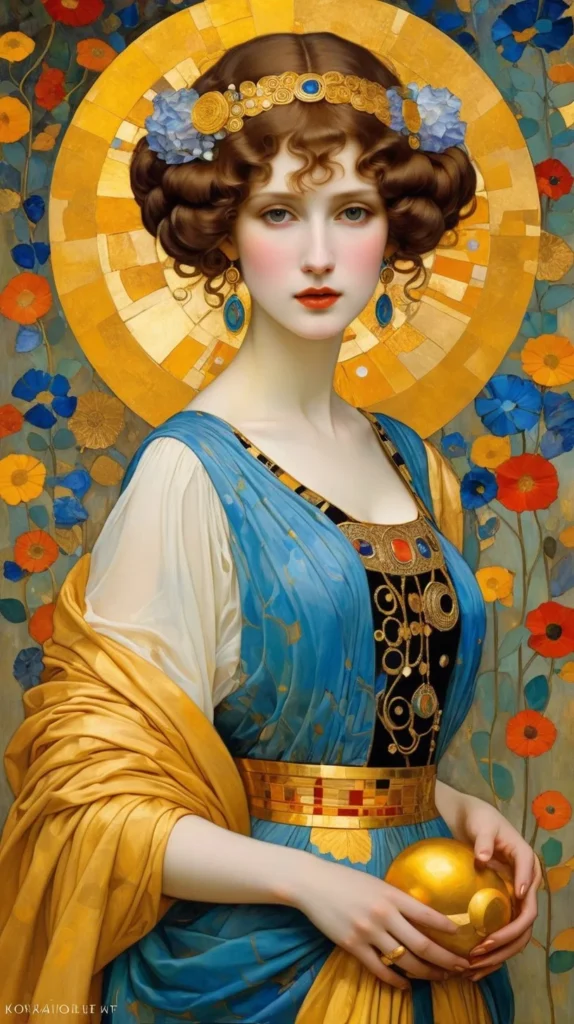 Klimt Inspired Floral Portrait Art 31