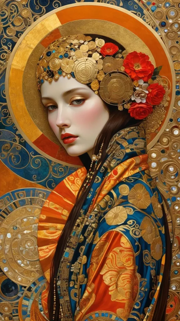 Klimt Inspired Floral Portrait Art 32