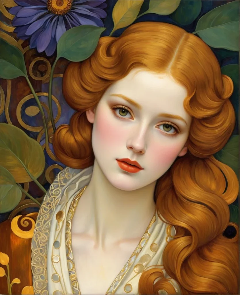Klimt Inspired Floral Portrait Art 36