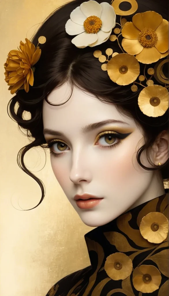 Klimt Inspired Floral Portrait Art 37