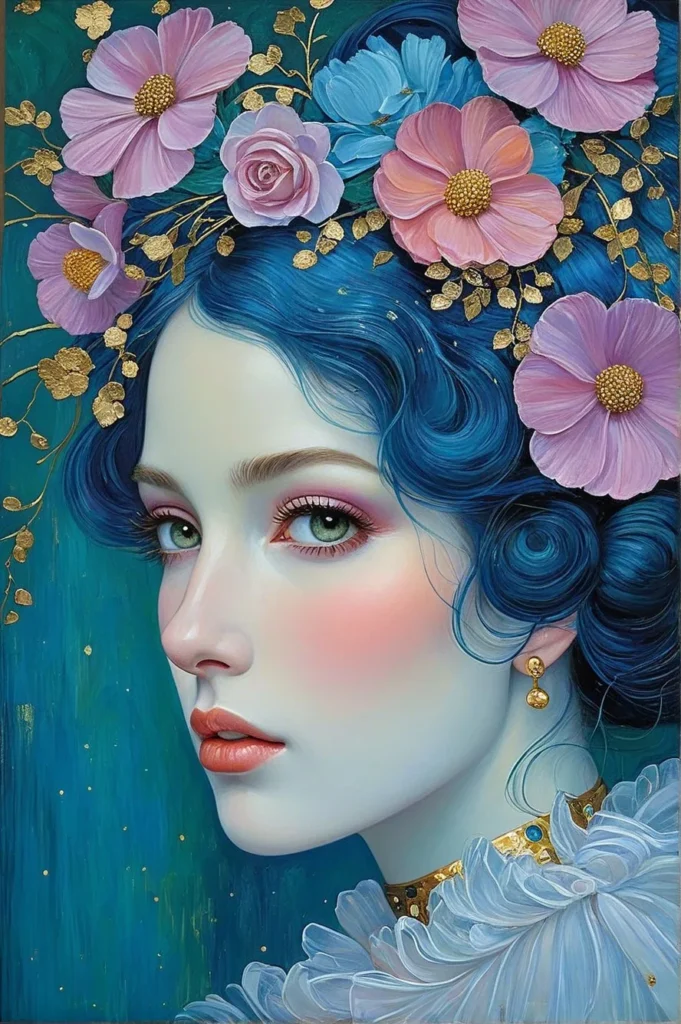 Klimt Inspired Floral Portrait Art 38
