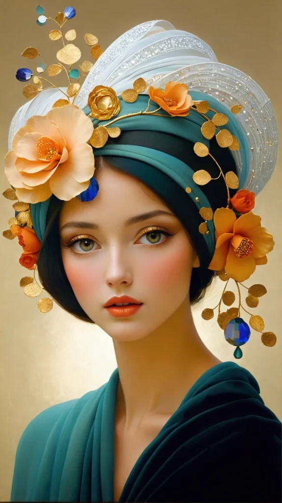 Klimt Inspired Floral Portrait Art 4