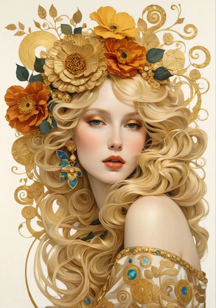 Klimt Inspired Floral Portrait Art 40
