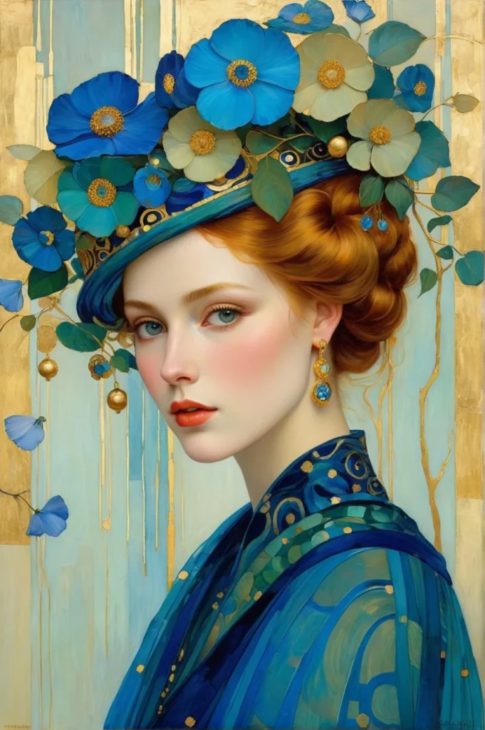 Klimt Inspired Floral Portrait Art 41