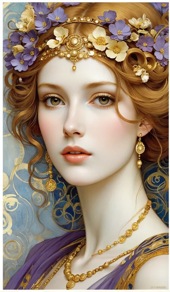Klimt Inspired Floral Portrait Art 42