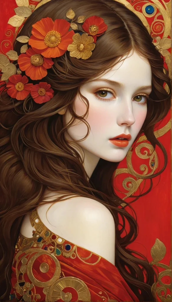 Klimt Inspired Floral Portrait Art 43