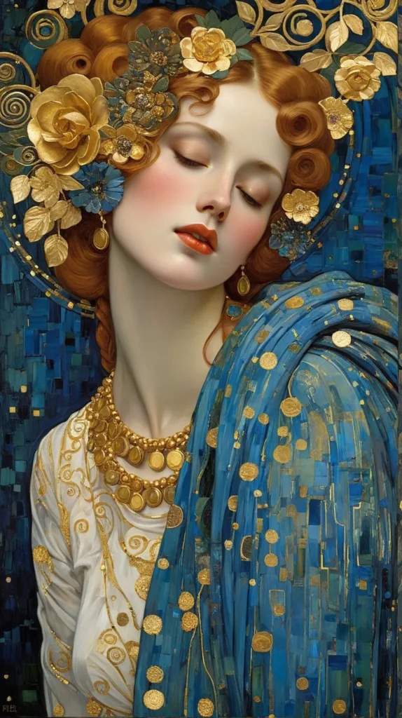Klimt Inspired Floral Portrait Art 45