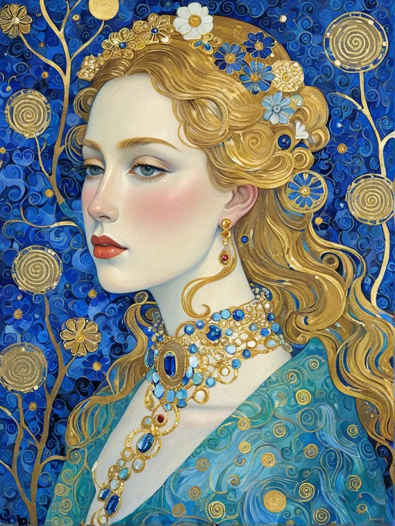 Klimt Inspired Floral Portrait Art 49