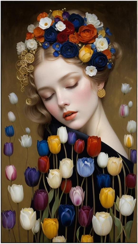 Klimt Inspired Floral Portrait Art 5