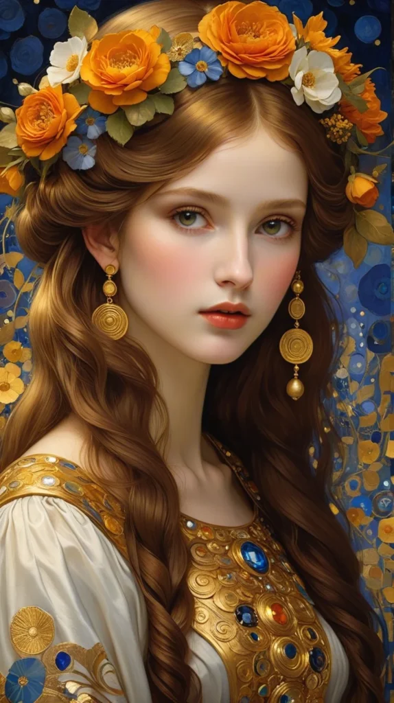 Klimt Inspired Floral Portrait Art 50