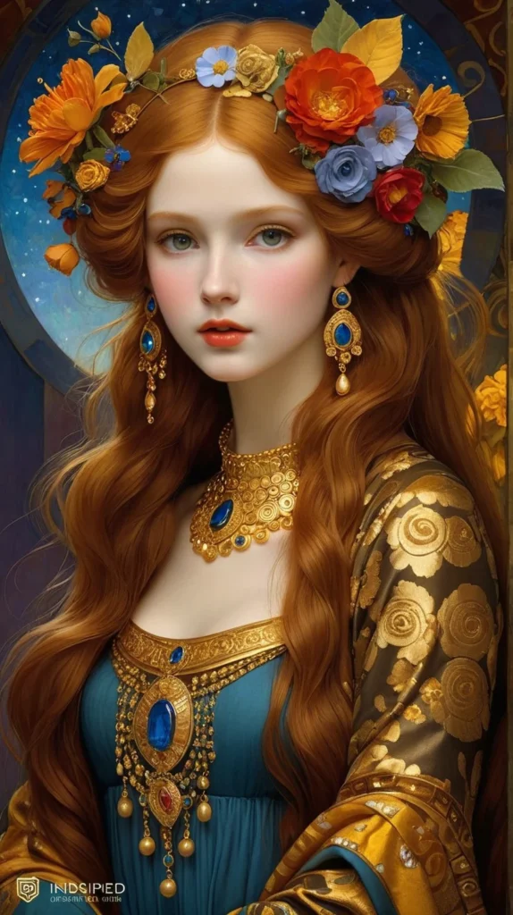 Klimt Inspired Floral Portrait Art 51