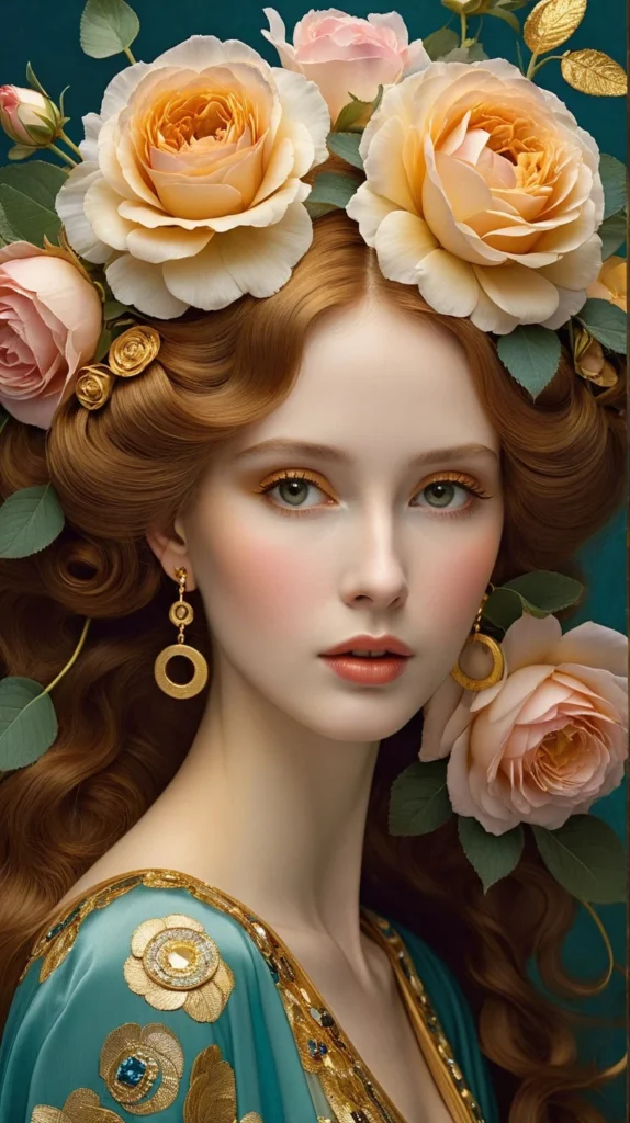 Klimt Inspired Floral Portrait Art 52