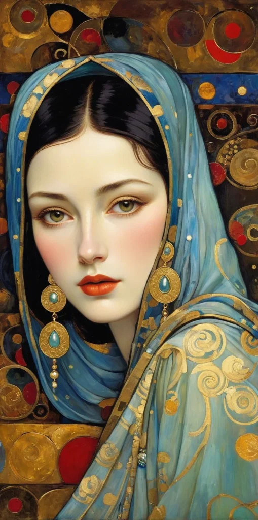 Klimt Inspired Floral Portrait Art 54