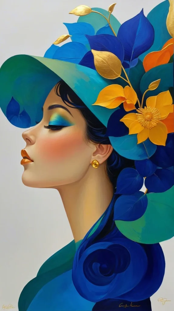 Klimt Inspired Floral Portrait Art 55