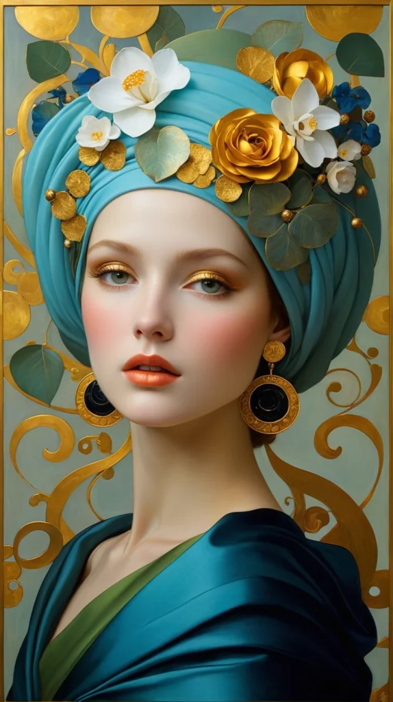 Klimt Inspired Floral Portrait Art 56