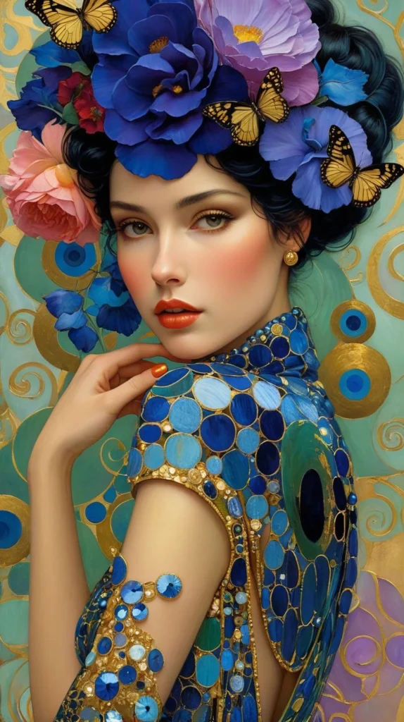 Klimt Inspired Floral Portrait Art 59