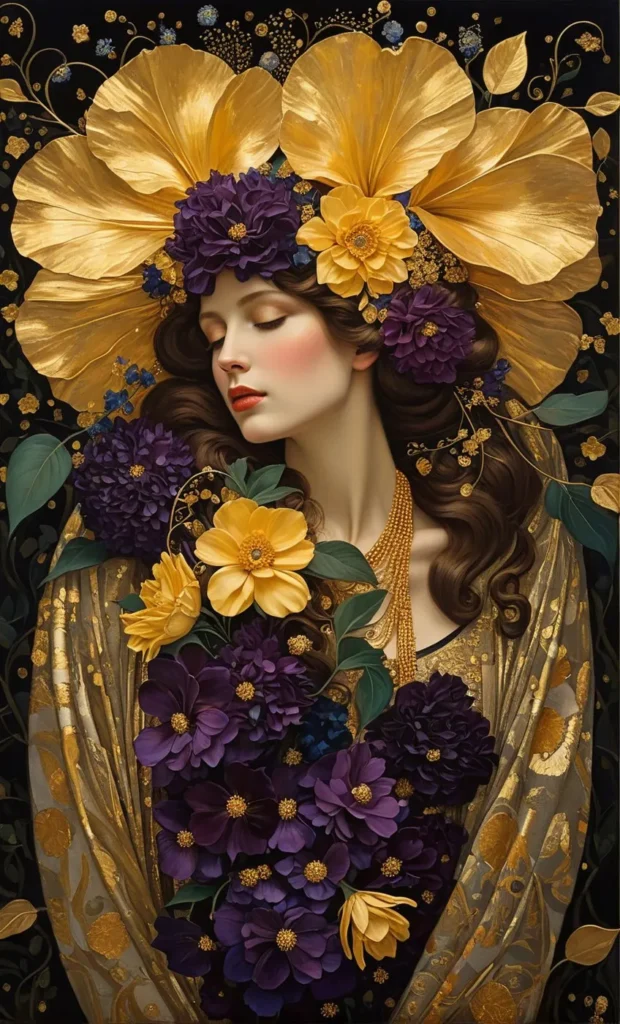 Klimt Inspired Floral Portrait Art 7